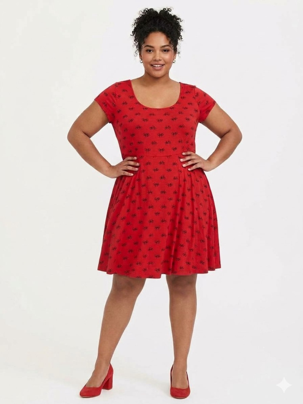 torrid Red Scoop-Neck Fit & Flare Dress with Black Bicycles